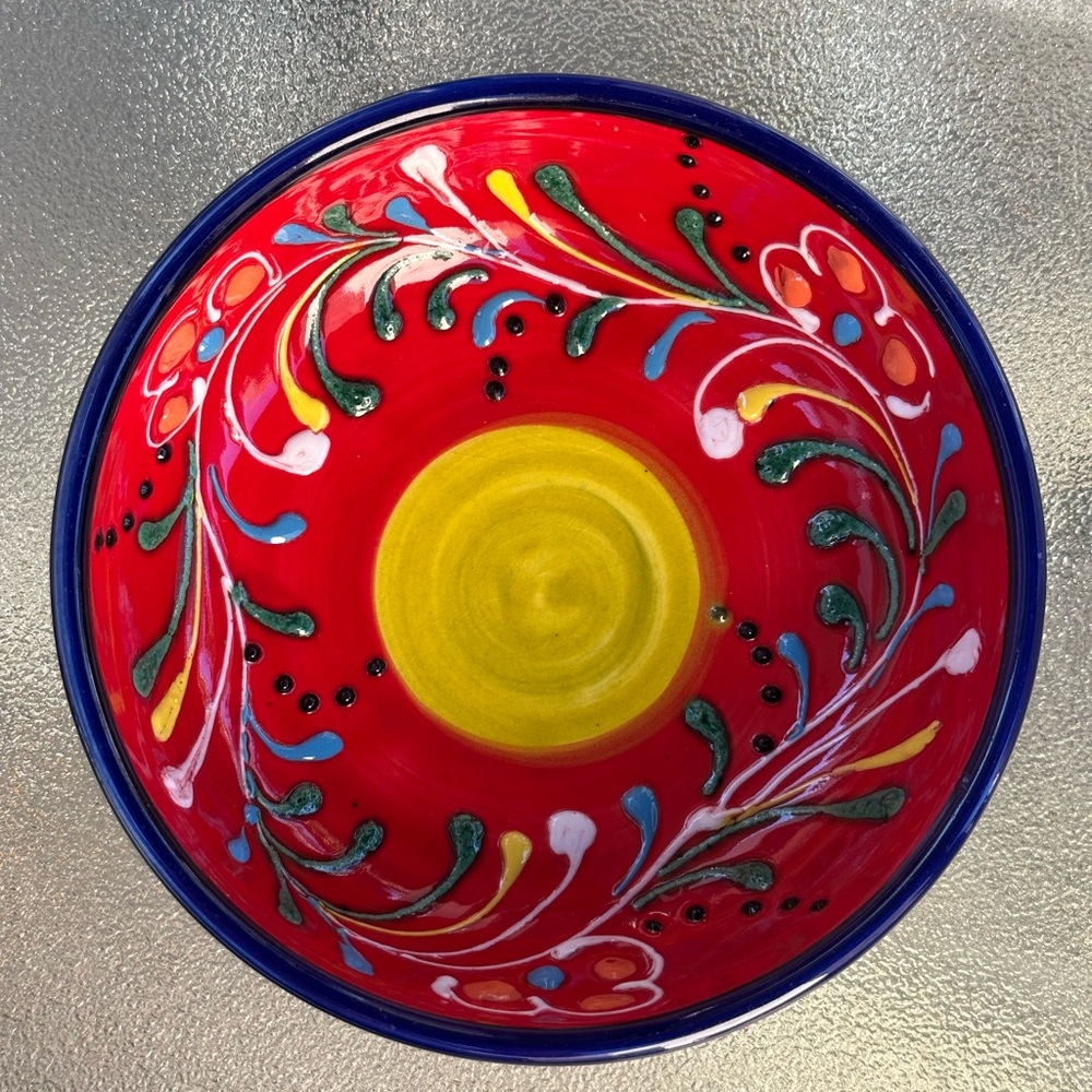 Hand made in Spain, Red and Yellow Ceramic Bowl - Picture 4 of 9